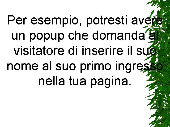 Per esempio, potresti avere un popup che domanda al visitatore di inserire il suo Per esempio, potresti avere un popup che domanda al visitatore di inserire il suo