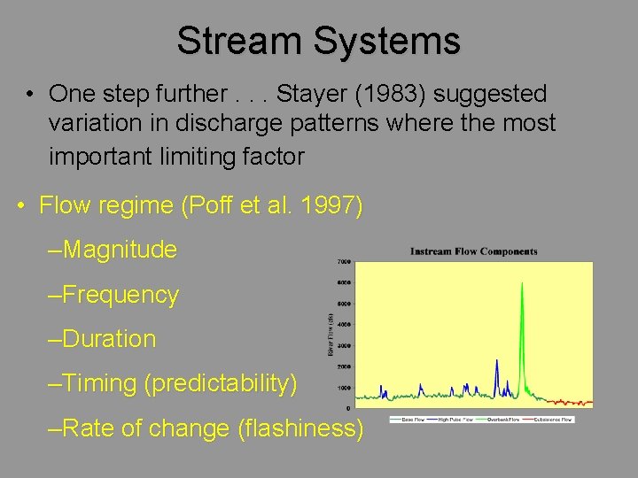 Stream Systems • One step further. . . Stayer (1983) suggested variation in discharge
