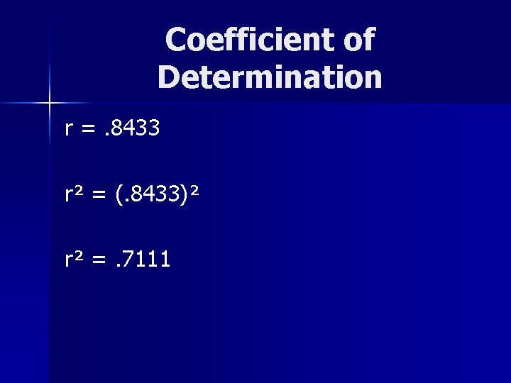 Coefficient of Determination r =. 8433 r² = (. 8433)² r² =. 7111 