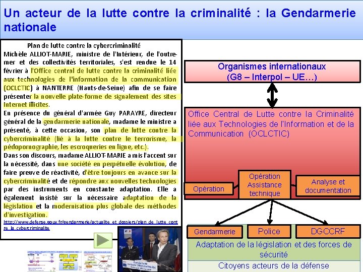 Un acteur de la lutte contre la criminalité : la Gendarmerie nationale Plan de