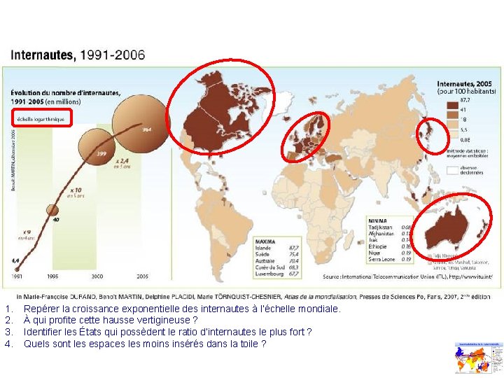 1. 2. 3. 4. Repérer la croissance exponentielle des internautes à l’échelle mondiale. À