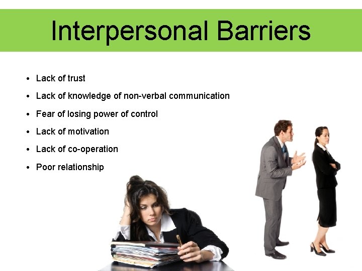 24 Interpersonal Barriers • Lack of trust • Lack of knowledge of non-verbal communication