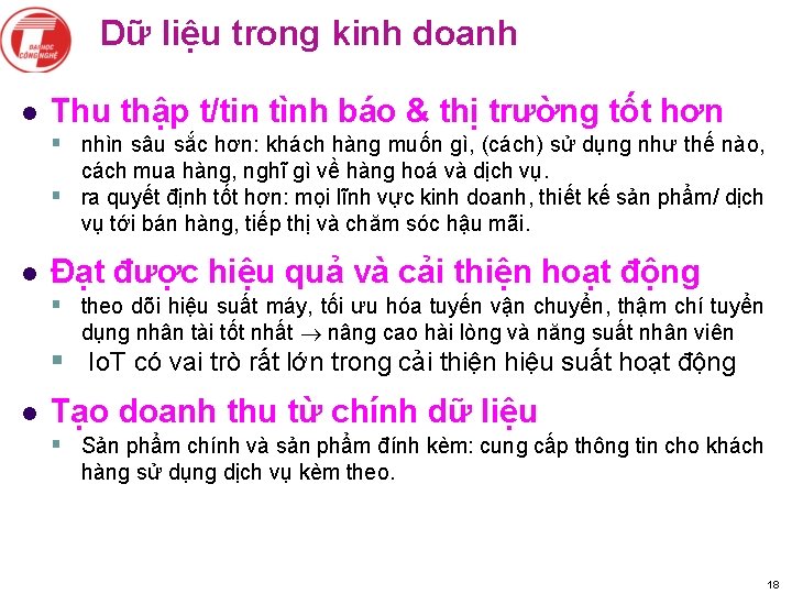 Dữ liệu trong kinh doanh l Thu thập t/tin tình báo & thị trường