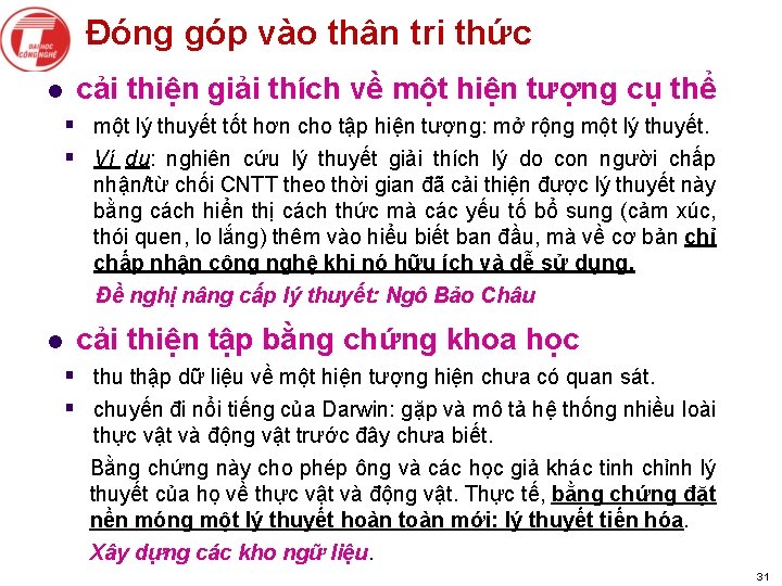 Đóng góp vào thân tri thức l cải thiện giải thích về một hiện