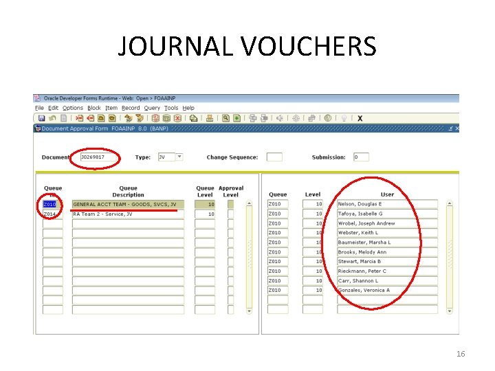 JOURNAL VOUCHERS 16 