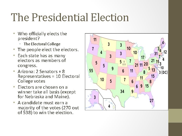 The Presidential Election • Who officially elects the president? • The Electoral College •