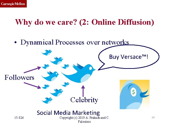Why do we care? (2: Online Diffusion) • Dynamical Processes over networks Buy Versace™! Why do we care? (2: Online Diffusion) • Dynamical Processes over networks Buy Versace™!