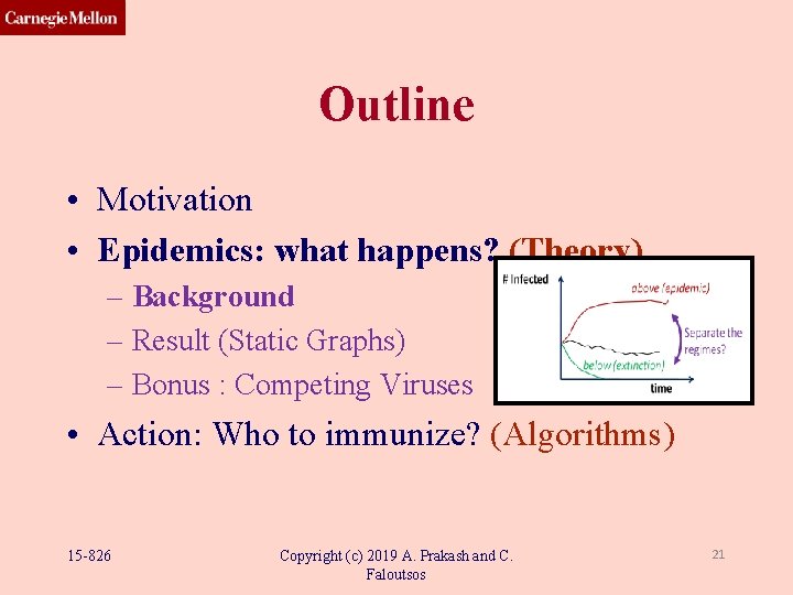 Outline • Motivation • Epidemics: what happens? (Theory) – Background – Result (Static Graphs) Outline • Motivation • Epidemics: what happens? (Theory) – Background – Result (Static Graphs)