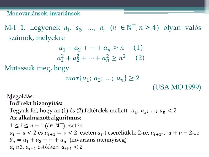 Monovariánsok, invariánsok • 