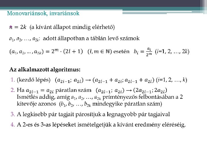 Monovariánsok, invariánsok • 