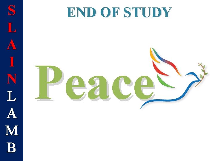 S L A I N L A M B END OF STUDY Peace 