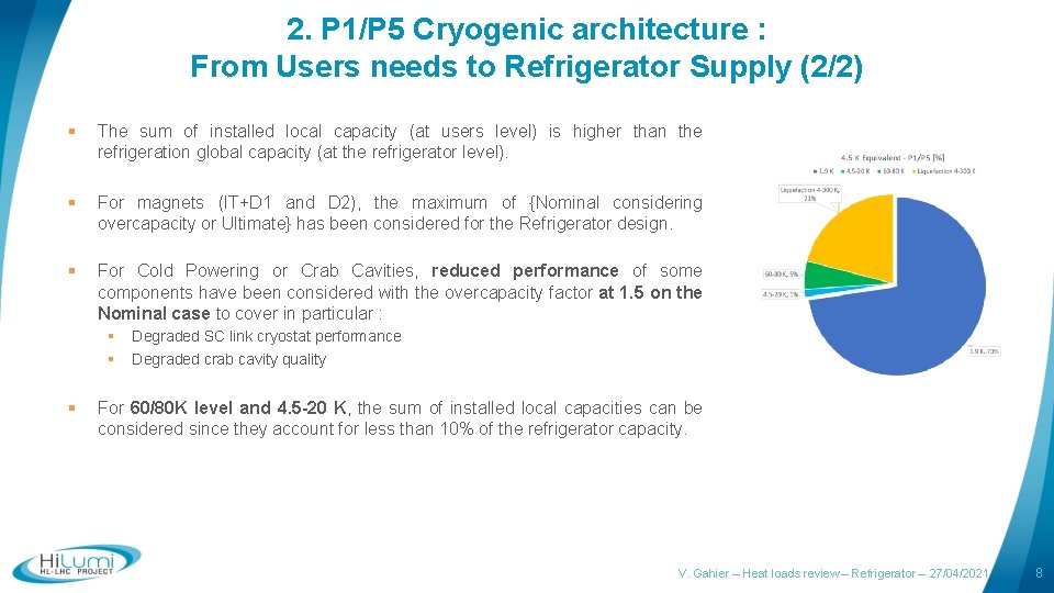 2. P 1/P 5 Cryogenic architecture : From Users needs to Refrigerator Supply (2/2)