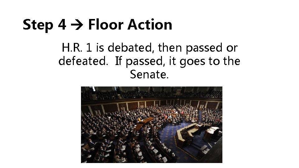 Step 4 Floor Action H. R. 1 is debated, then passed or defeated. If