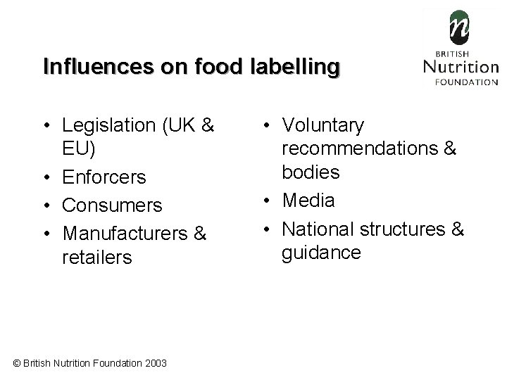 Food Labelling June 2003 British Nutrition Foundation 2003