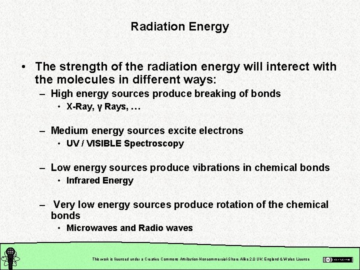 Radiation Energy • The strength of the radiation energy will interect with the molecules
