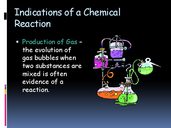 Indications of a Chemical Reaction Production of Gas – the evolution of gas bubbles