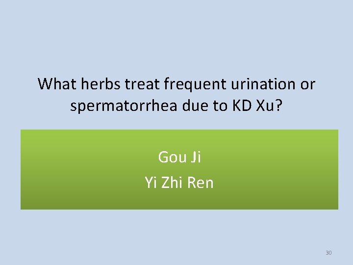 What herbs treat frequent urination or spermatorrhea due to KD Xu? Gou Ji Yi