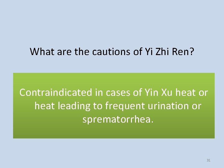 What are the cautions of Yi Zhi Ren? Contraindicated in cases of Yin Xu
