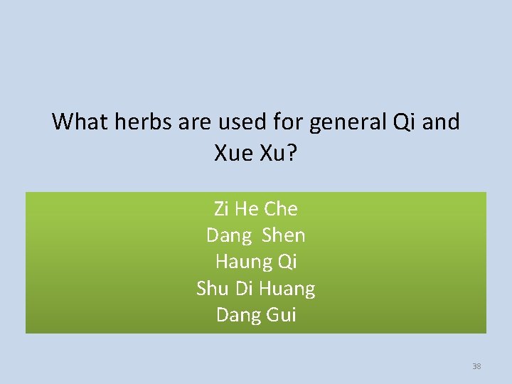 What herbs are used for general Qi and Xue Xu? Zi He Che Dang