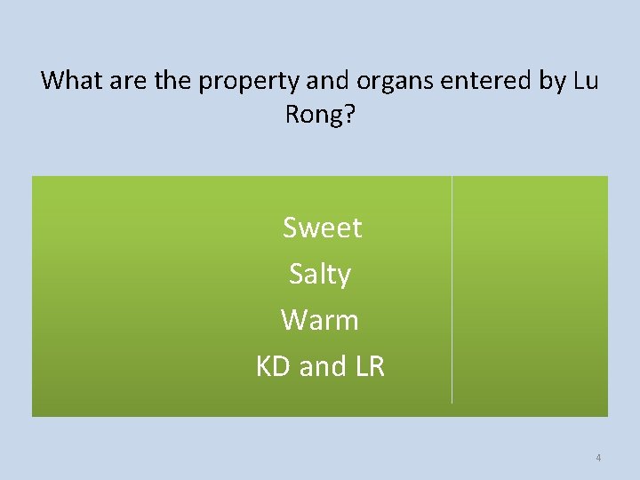 What are the property and organs entered by Lu Rong? Sweet Salty Warm KD