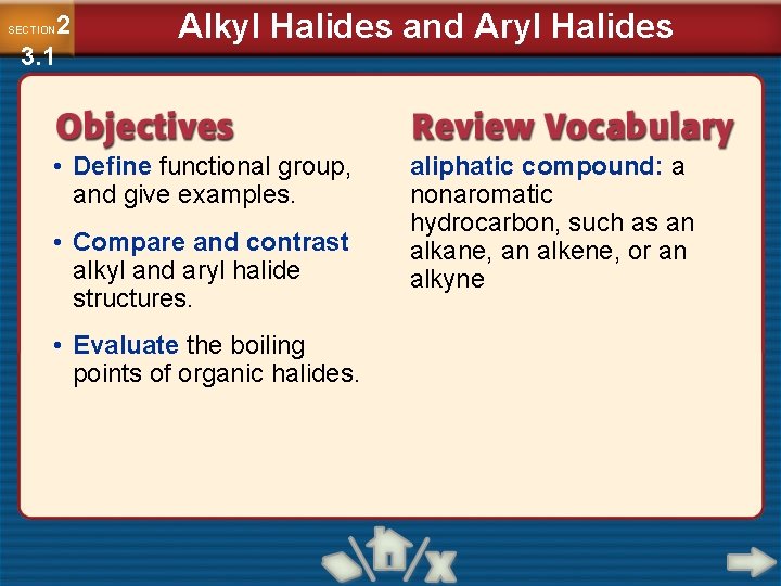 2 3. 1 SECTION Alkyl Halides and Aryl Halides • Define functional group, and