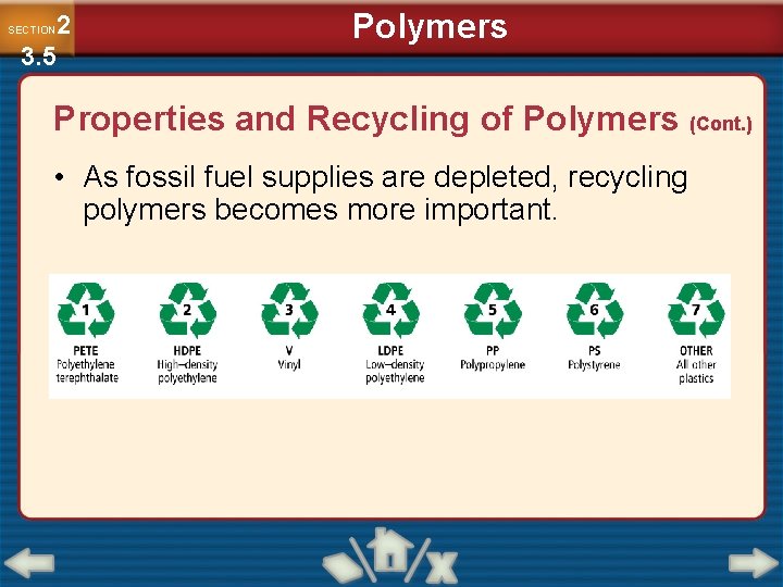 2 3. 5 SECTION Polymers Properties and Recycling of Polymers (Cont. ) • As