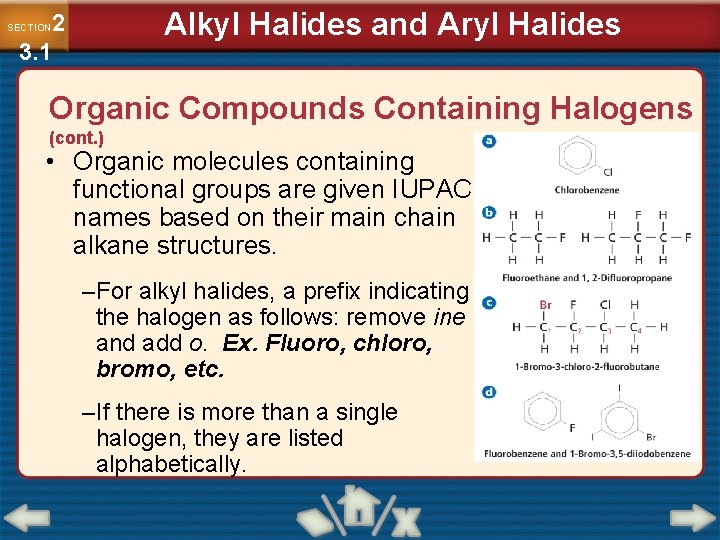 Alkyl Halides and Aryl Halides 2 3. 1 SECTION Organic Compounds Containing Halogens (cont.