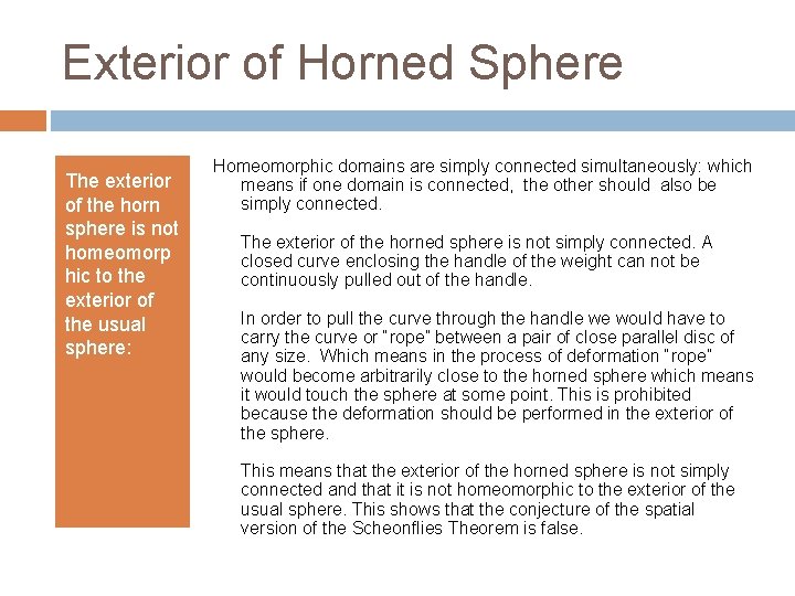 Exterior of Horned Sphere The exterior of the horn sphere is not homeomorp hic