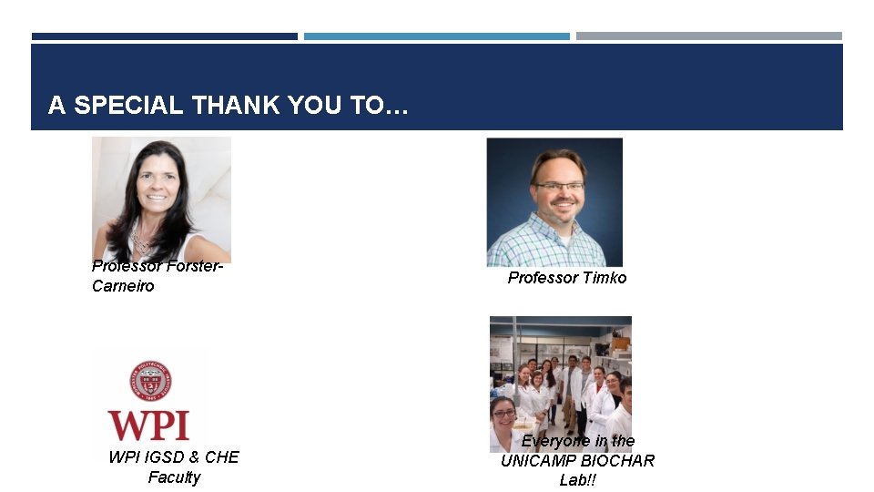 A SPECIAL THANK YOU TO… Professor Forster. Carneiro WPI IGSD & CHE Faculty Professor
