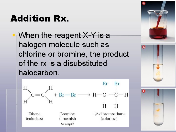 Addition Rx. § When the reagent X-Y is a halogen molecule such as chlorine