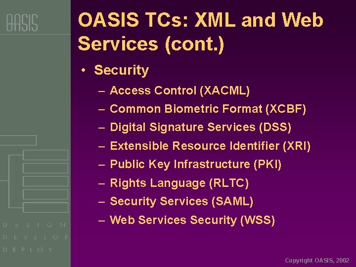 OASIS TCs: XML and Web Services (cont. ) • Security – Access Control (XACML)
