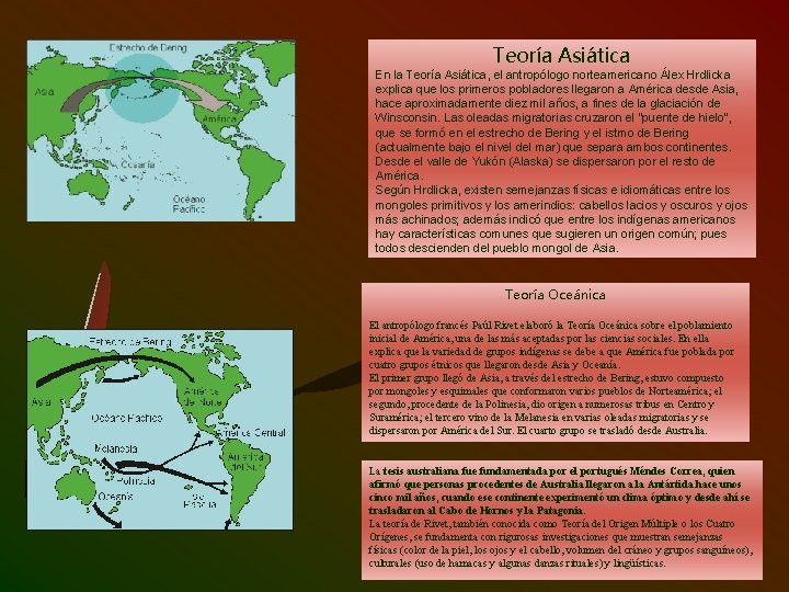 Teoría Asiática En la Teoría Asiática, el antropólogo norteamericano Álex Hrdlicka explica que los