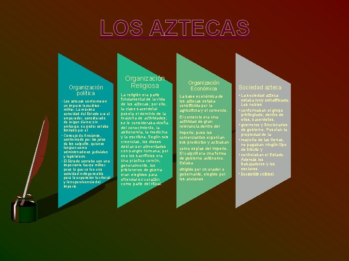 LOS AZTECAS Organización política • Los aztecas conformaron un imperio teocrático militar. La máxima
