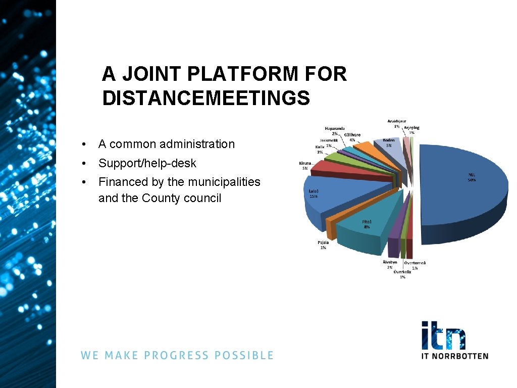 A JOINT PLATFORM FOR DISTANCEMEETINGS • A common administration • Support/help-desk • Financed by