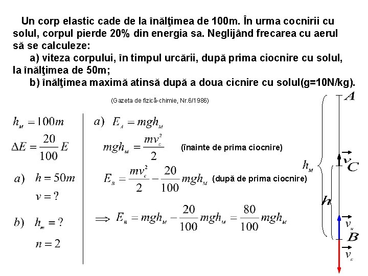 Un corp elastic cade de la înălţimea de 100 m. În urma cocnirii cu