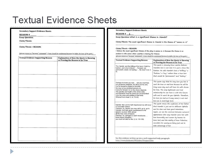 Textual Evidence Sheets 