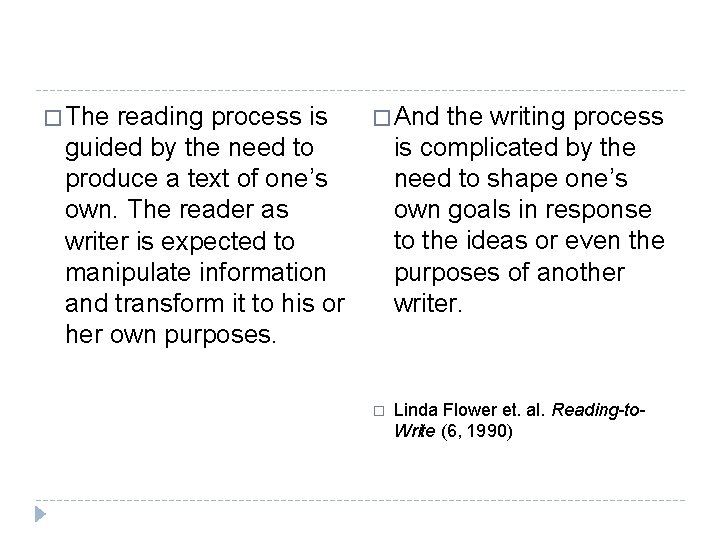 � The reading process is guided by the need to produce a text of