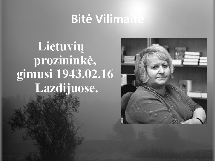 Bitė Vilimaitė Lietuvių prozininkė, gimusi 1943. 02. 16 Lazdijuose. 