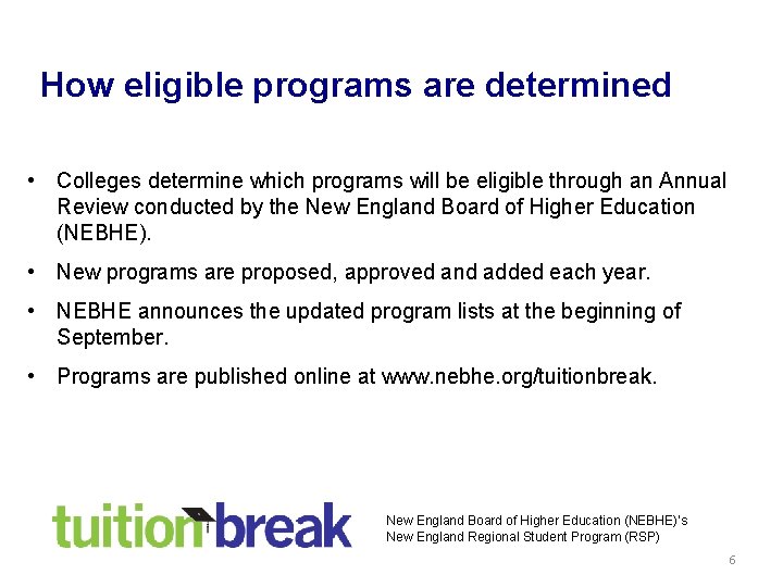 How eligible programs are determined • Colleges determine which programs will be eligible through
