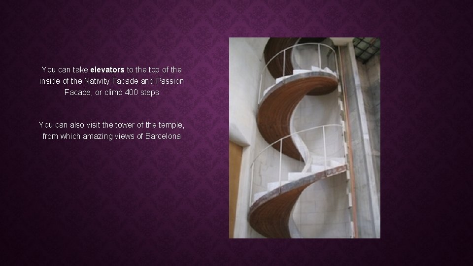 You can take elevators to the top of the inside of the Nativity Facade