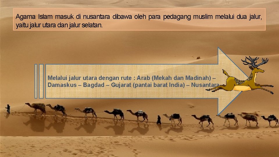 Agama Islam masuk di nusantara dibawa oleh para pedagang muslim melalui dua jalur, yaitu