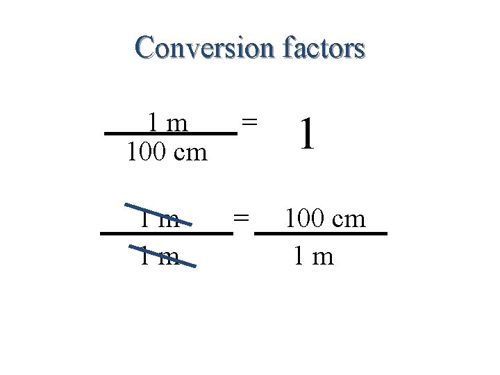 Conversion factors 1 m 100 cm = 1 m 1 m = 1 100
