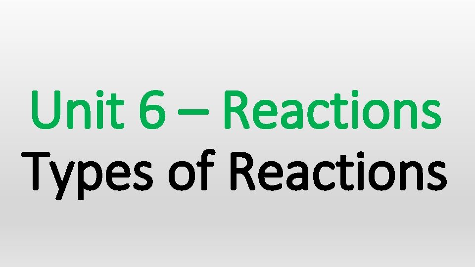 Unit 6 – Reactions Types of Reactions 