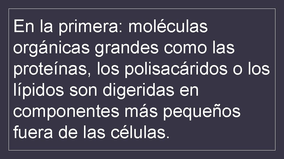 En la primera: moléculas orgánicas grandes como las proteínas, los polisacáridos o los lípidos