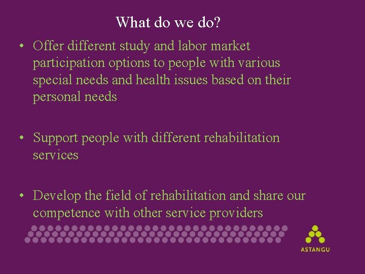 What do we do? • Offer different study and labor market participation options to