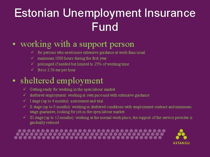 Estonian Unemployment Insurance Fund • working with a support person ü ü for persons