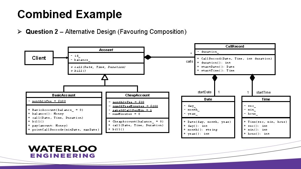 Combined Example Ø Question 2 – Alternative Design (Favouring Composition) Call. Record Account *