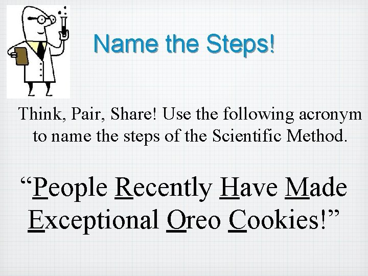 Name the Steps! Think, Pair, Share! Use the following acronym to name the steps
