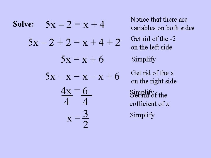 Solve: 5 x 2 = x + 4 5 x 2 + 2 =
