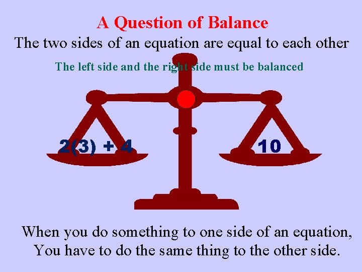 A Question of Balance The two sides of an equation are equal to each